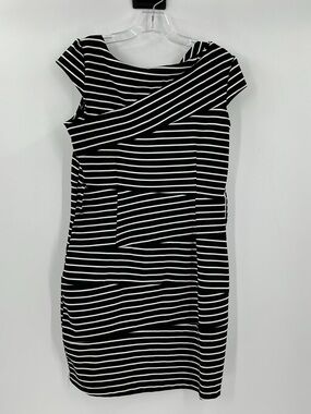 DOTS BRAND DRESS Black & White Striped Cap-Sleeve Sheath Dress